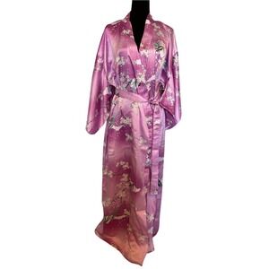 NWT‎ Amita Lavender Satin Cherry Blossom and Bird Kimono Robe Size O/S